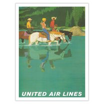 Rocky Mountains - Horseback Riders - United Air Lines - Vintage Airline Travel Poster by Stan Galli c.1960s - Fine Art Matte Paper Print (Unframed) 24x32in