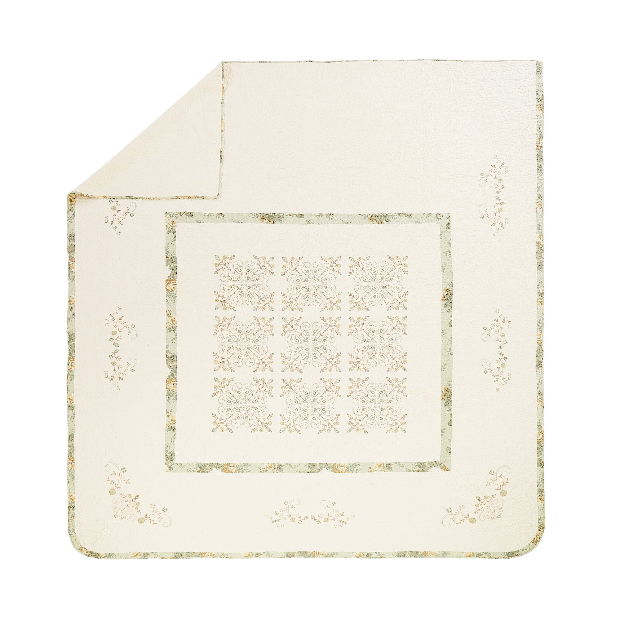 Mary Jane Farm Vintage Treasure Embroidered Quilted Cotton Bedspread, King Size, All Ages