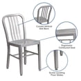 thumbnail image 3 of Pemberly Row Metal Vertical Slat Back Dining Side Chair in Silver, 3 of 7