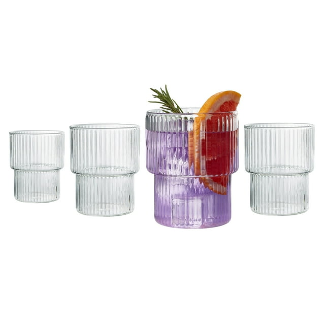 Galateo Capri Collection Victoria Verres à Boire Nervurés en Borosilicate - Ensemble de 4