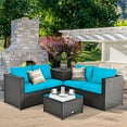 thumbnail image 1 of Gymax Ensemble de Conversation pour Patio en Rotin Rembourré 4 Pcs avec Table d'Appoint Coussin Turquoise, 1 of 8