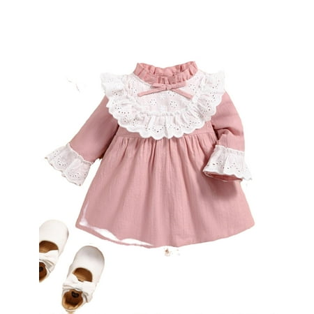 

Cute Colorblock Stand Collar A Line Long Sleeve Pink Baby Dresses (Baby s)
