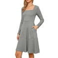 thumbnail image 4 of Square Neck Fall Dresses for Womens Casual Long Sleeve A Line Knit Pullover Dress with Pockets M Grey, 4 of 6