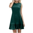 thumbnail image 2 of Xaqiouau Womens Summer Sleeveless Mini Dress Round Neck Textured Ruffle Hem A Line Flowy Swing Dress Casual Loose Fit Comfortable Cocktail Party Sundress For Daily Wear Vacation Beach, 2 of 6