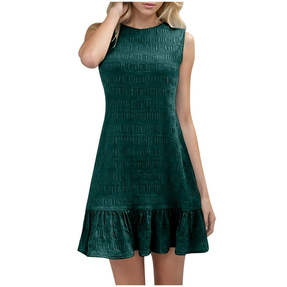 bnaln Womens Summer Dresses Casual Loose T Shirt Mini Dress Crew Neck Beach Vacation Sundresses Ruffle Hem Sleeveless Tank Casual A Line Swing Tunic Dress Cute Babydoll Short Dress