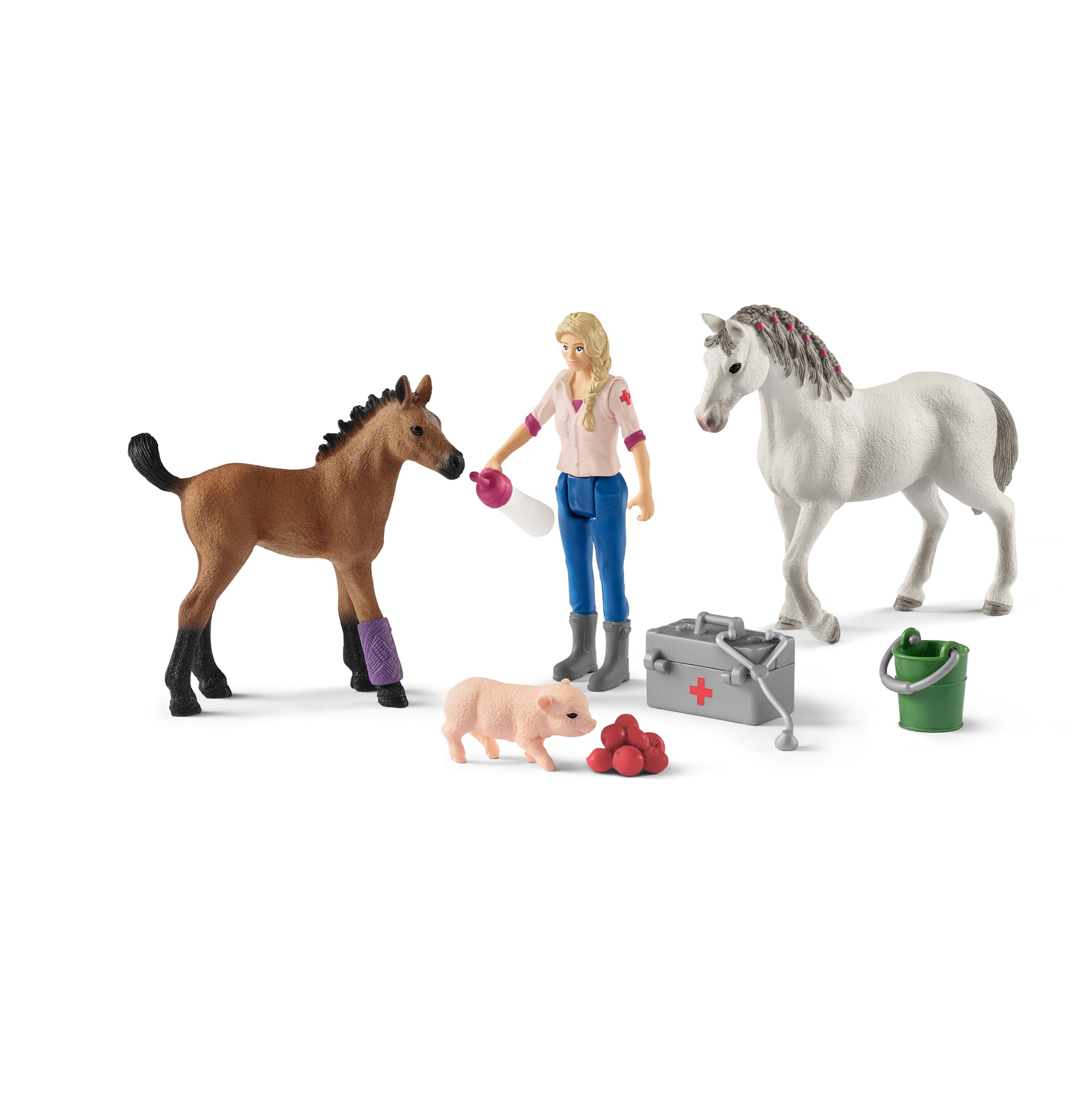 Schleich MIA'S VAULTING SET plastic toy farm pet animal horse blanket cat fence 
