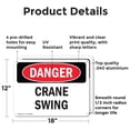 thumbnail image 2 of (2 Pack) Crane Swing OSHA Danger Sign 18 Inch X 12 Inch Indoor / Outdoor Rust-Free Aluminum Metal Signs for Workplace, Workshop, and Construction Site, Made in the USA, 2 of 8