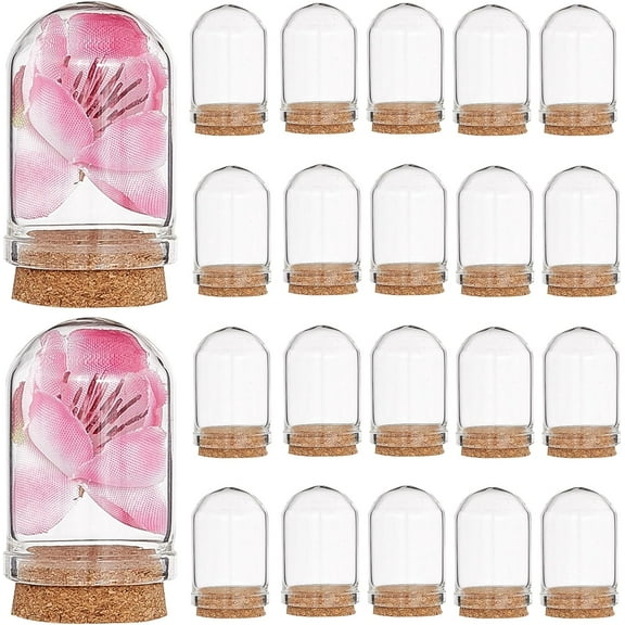 20 Sets Glass Cloche Dome Mini Display Bell Jar with Cork Base 1.43Inch Terrarium Bottles Container Stand Cover Case Clear Decorative Case for Small Figurine Flower Wedding Christmas Party diy