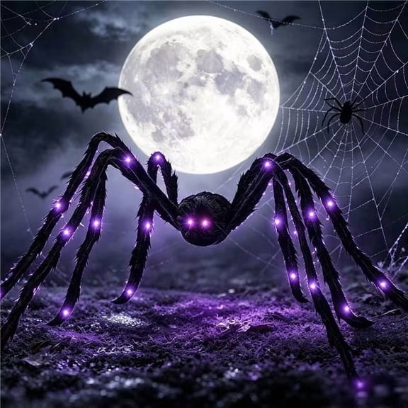 Halloween Giant Glowing Plush Spider Decorations Outdoor Poseable Spider Halloween Prop with LED Light-Up Eyes Legs Bendable Metal Wire Indoor Lawn Porch Yard Garden Party Scary Decor
