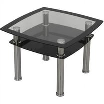 T22-A Side Table, End Table, Lamp Table, Black Glass and Chrome