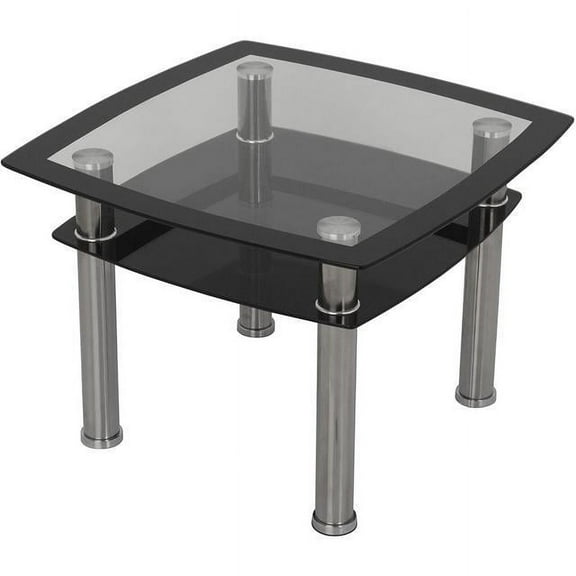 T22-A Side Table, End Table, Lamp Table, Black Glass and Chrome