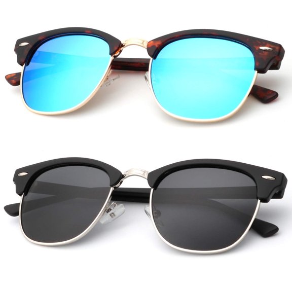 Polarized Sunglasses for Men and Women Semi-Rimless Frame Driving Sun glasses UV Blocking (2 Pack)