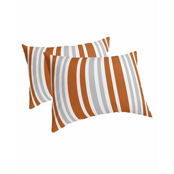 Burnt Orange Grey Stripe Pillow Covers Queen Size 2 Pack, Farmhouse Minimalist Striped Soft Bed Throw Pillowcases Breathable Cooling Long Lumbar Body Pillow Sham Cover for Bed Sofa 20''x30''