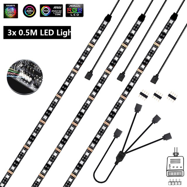 Tira de luces LED RGB 5050 para juegos, línea de rama para 12V Aura Sync, Control de placa base, carcasa de ordenador, 0,5 M- 2M, 4 pines, cabezal RGB