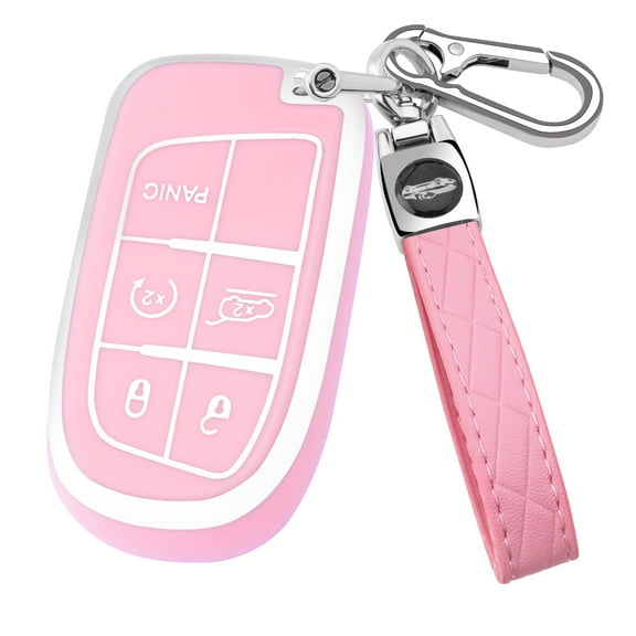 for Jeep Key Fob Cover with Keychain,Soft TPU Key Case Shell Full Protection for Grand Cherokee Renegade Chrysler 200 300 Dodge RAM Durango Challenger Journey Dart Compass Charger