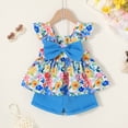 thumbnail image 3 of Younger Tree Baby Girl Clothes Outfits Summer Sleeveless Ruffle Bowknot Dress Top Shorts Set 2PCS for 18-24 Months, 3 of 7