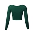 thumbnail image 3 of A2Y Women's Basic Solid Stretchable Scoop Neck Long Sleeve Crop Top Huntergreen M, 3 of 3