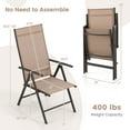 thumbnail image 4 of Costway 2 PCS Patio Folding Dining Chair with 7-Level Adjustable High Backrest for Garden Brown, 4 of 10