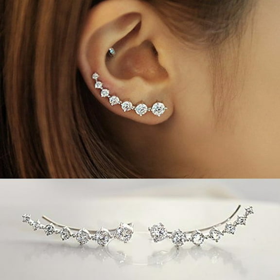 SmartBy Fashion Women Party Jewelry Single Row Cubic Zirconia Crawler Climber Earrings