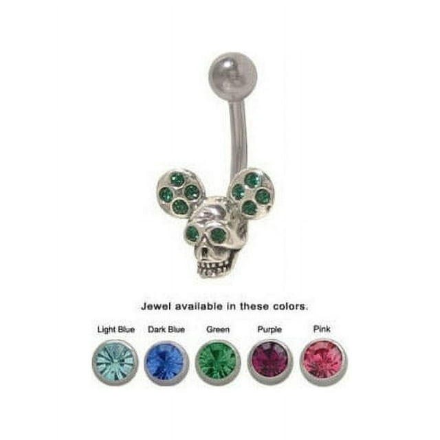 Skull Mickey Mouse Ears Belly Ring with Jewels