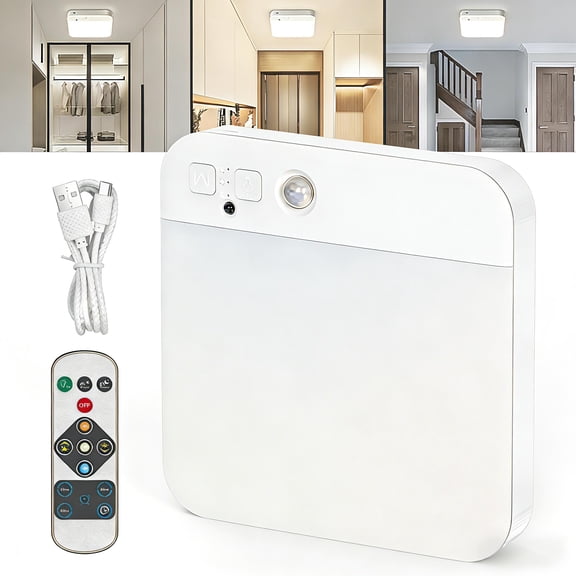 4000mAh Cordless Motion Sensor Ceiling Light Fixture - Rechargeable Magnetic Mount LED Shower Light - 3 Color Temperatures, Remote Control