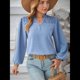thumbnail image 5 of Blusa de Larga con Cuello en V para Mujer, Elegante, Informal, con Pompones, Estilo Primaveral. Azul XXL, 5 of 10