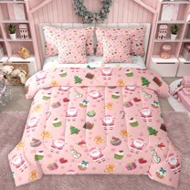 Manfei Cartoon Santa Claus Bedding Comforter Set 7 Pieces for Teen, Kawaii Xmas Tree Stars Full Bedding Set, Cute Gingerbread Man Reversible Fitted Sheet Flat Sheet, Luxury Bedroom Decor