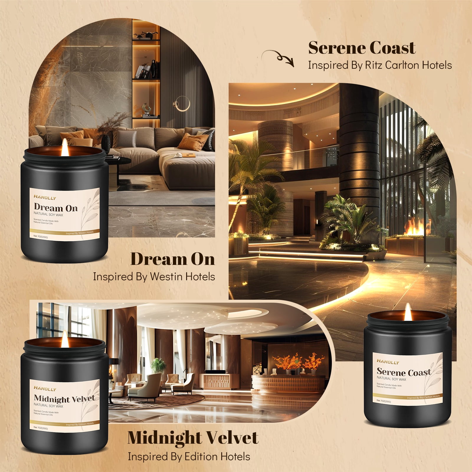 Hanolly Luxury Hotel Scented Candles Gift Set - 6 Pack Natural Soy Wax Candles, Aromatherapy Candle Kit for Home, Meditation & Gifts