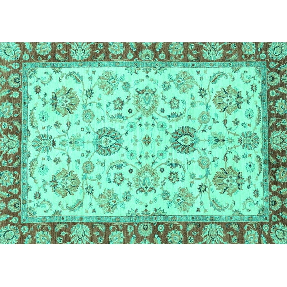 Ahgly Company Indoor Rectangle Oriental Turquoise Blue Modern Area Rugs, 6' x 9'