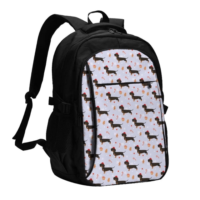 Balery Dachshund Dog Mochila con carga USB para hombre y mujer - Mochila impermeable y antirrobo para laptop con puerto USB para viajes, trabajo