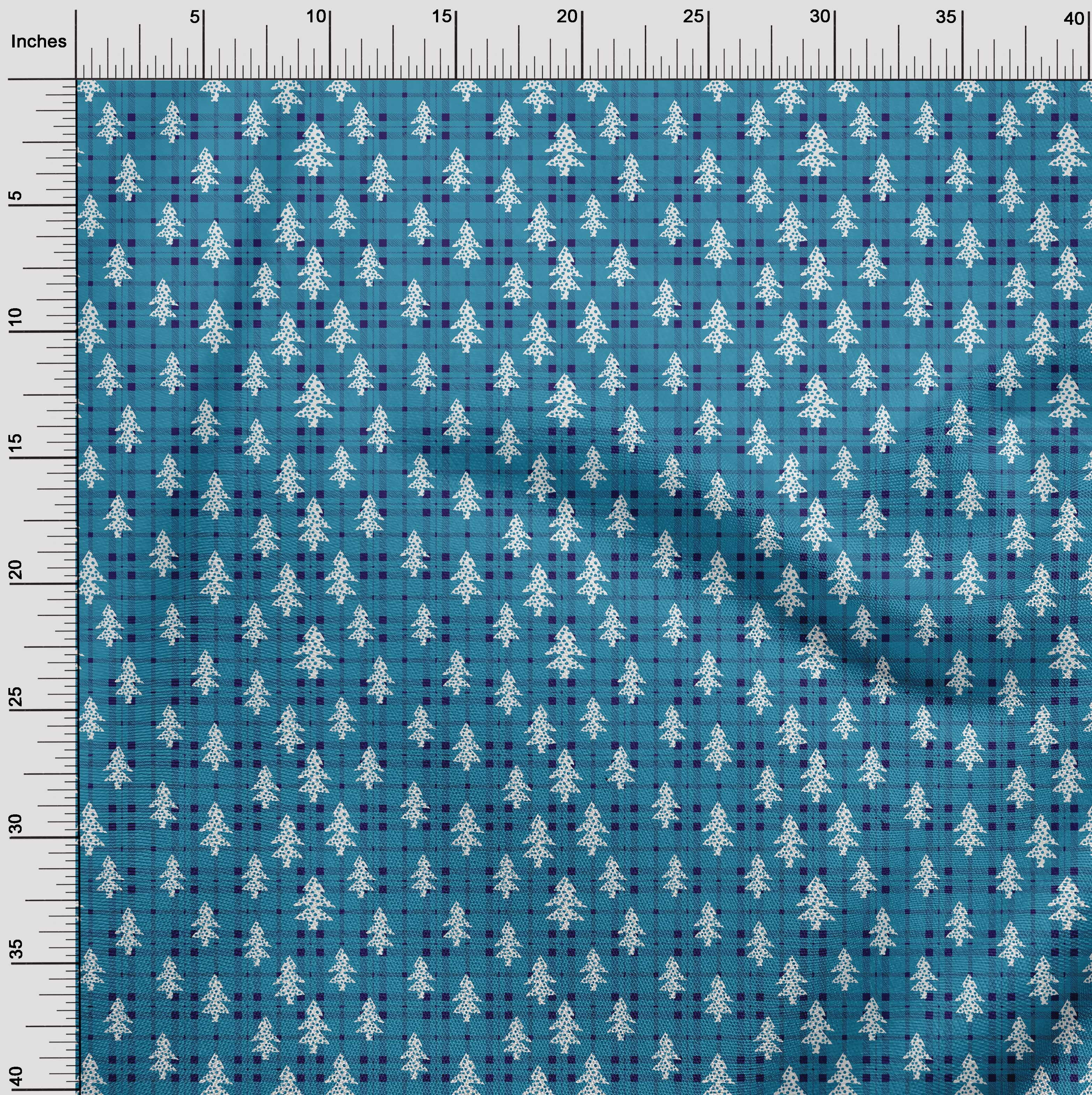 oneOone Georgette Viscose Medium Blue Fabric Christmas Tree Sewing Fabric By The Yard Printed Diy Clothing Sewing Supplies 42 Inch Wide