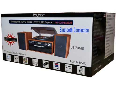Boytone BT-24MB Bluetooth Classic Style Record Player Turntable with AM/FM  Radio, CD/Cassette Player, Separate Stereo Speakers, Record from Vinyl,  Radio, and Cassette to MP3, SD Slot, USB, AUX.