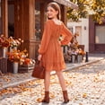 thumbnail image 3 of Aideaone Girls Long Sleeve Chiffon Dresses Square Neck Swiss Dot A-Line Ruffle Hem Casual fall winter Dress 7-14 Years, 3 of 6