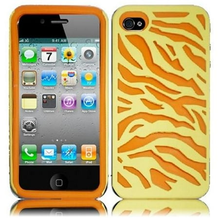 INSTEN For iPhone 4 4S Zebra Design Hybrid PC+Silicone Case - Yellow+Orange