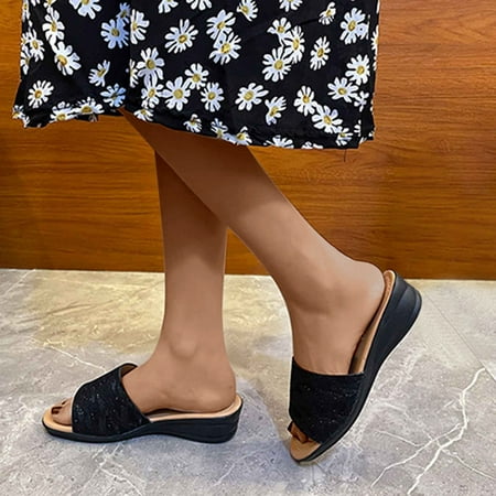 

Summer Savings Clearance 2023! TAGOLD Womens Slippers Wide Sandals for Women Women s Slotted Casual Shoes Slope Heel Fish Mouth Beach Sandals And Slippers