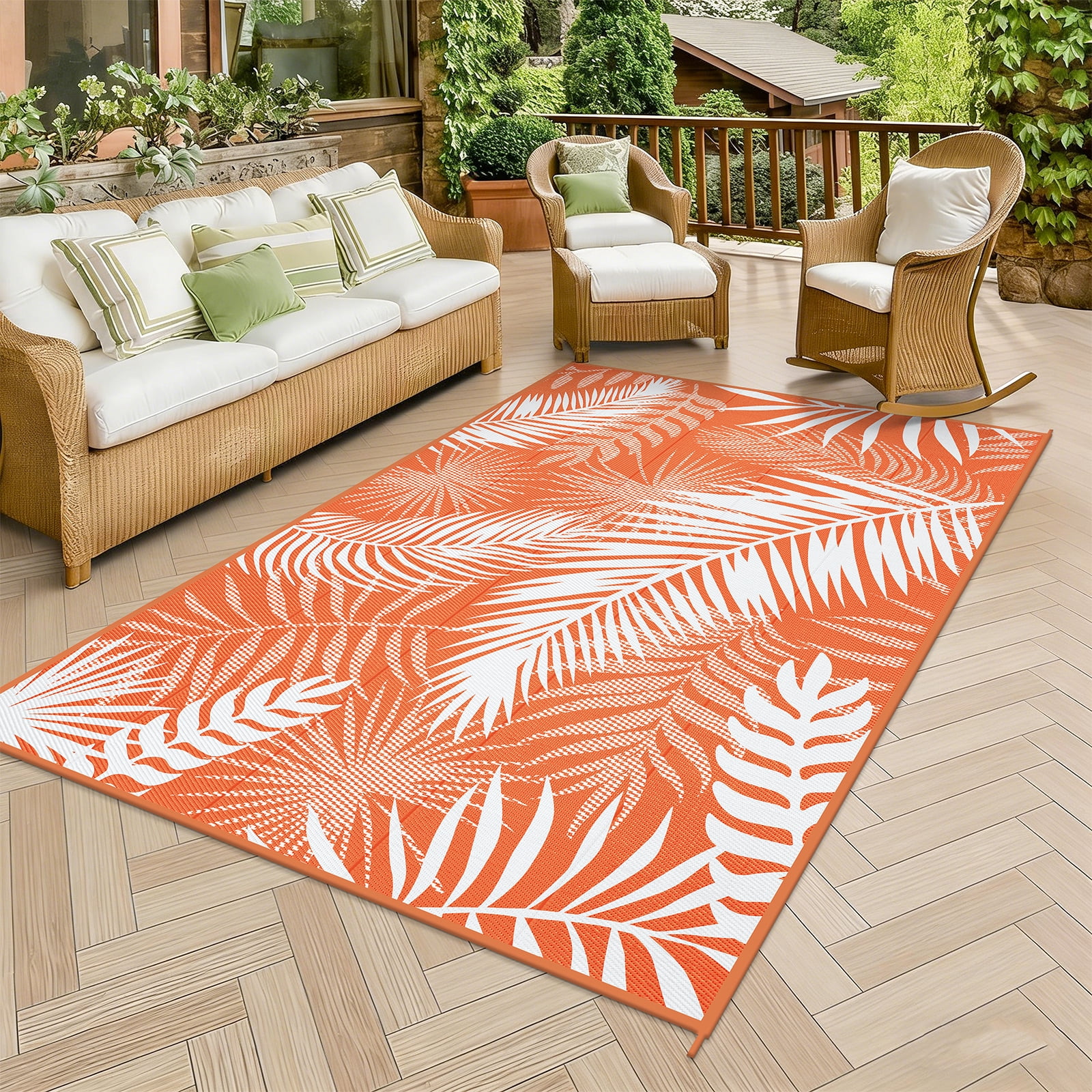 MeyJey Outdoor Rug , 6'x9' Reversible Waterproof Area Rug, Plastic Mat for RV Patio Camping, Orange