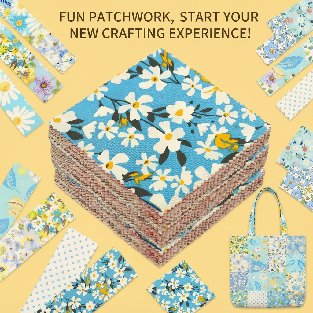 iMzoon 42Pcs Blue 10" Fabric Squares with Wavy Edges | Cotton Fat Quarters Bundles, Quilting & Sewing Supplies, Blue Craft Swatches
