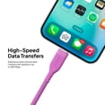 thumbnail image 3 of Powertek Ultra 6ft USB-C to USB-C Cable, Pink, Silicone with PVC Mesh Jacket, Smooth Data Transfer, Durable Charging Cable, 3 of 5