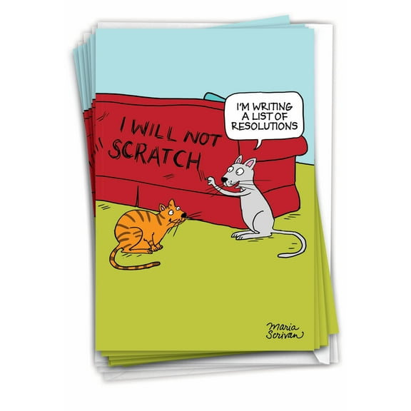 12 New Year Greeting Cards (1 Design, 12 Cards) - Cat Resoutions C4521NYG-B12