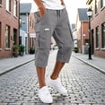 thumbnail image 2 of Capri Cargo Shorts for Men - Below Knee Long Shorts with Pockets Drawstring Elastic Waist Baggy Utility Hiking Pants,L, 2 of 7