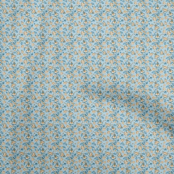 oneOone Cotton Cambric Light Blue Fabric Jacobean Floral Diy Clothing Quilting Fabric Print Fabric By Yard 42 Inch Wide