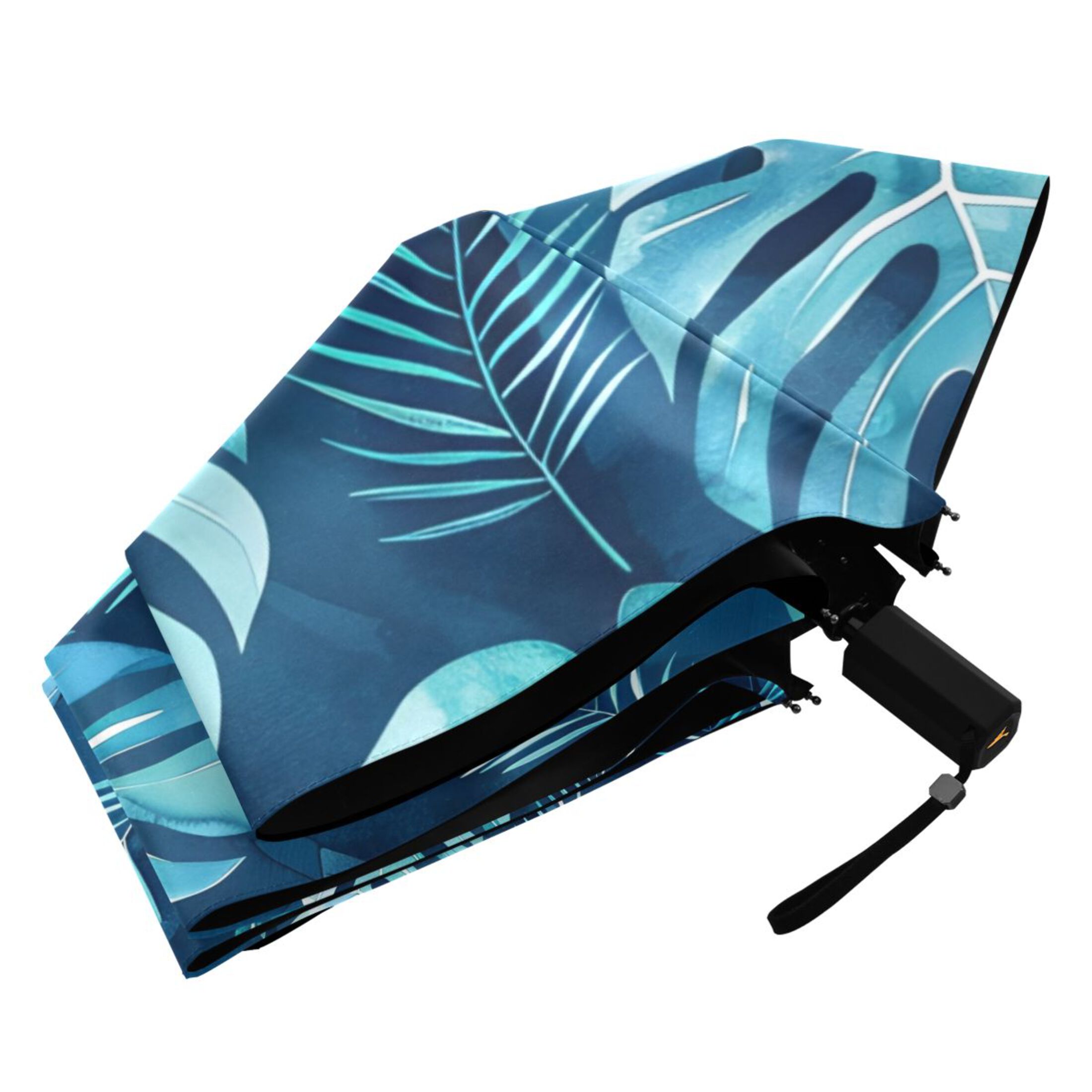 Watercolor Monstera All Weather Umbrella Triple Folding Parasol 6 Ribs UV Protection Portable