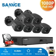 SANNCE 8CH 1080P DVR 6PCS 1080P HD Security Camera System Indoor/Outdoor IP66 Weatherproof Bullet Cameras IR-Cut Clear Night Vision with 1TB Hard Drive Disk