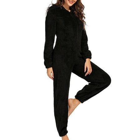 

Haite Women Fuzzy Sherpa Fleece Pajamas Onesie Kids Long Sleeve Hooded Jumpsuit Sleep Loungewear