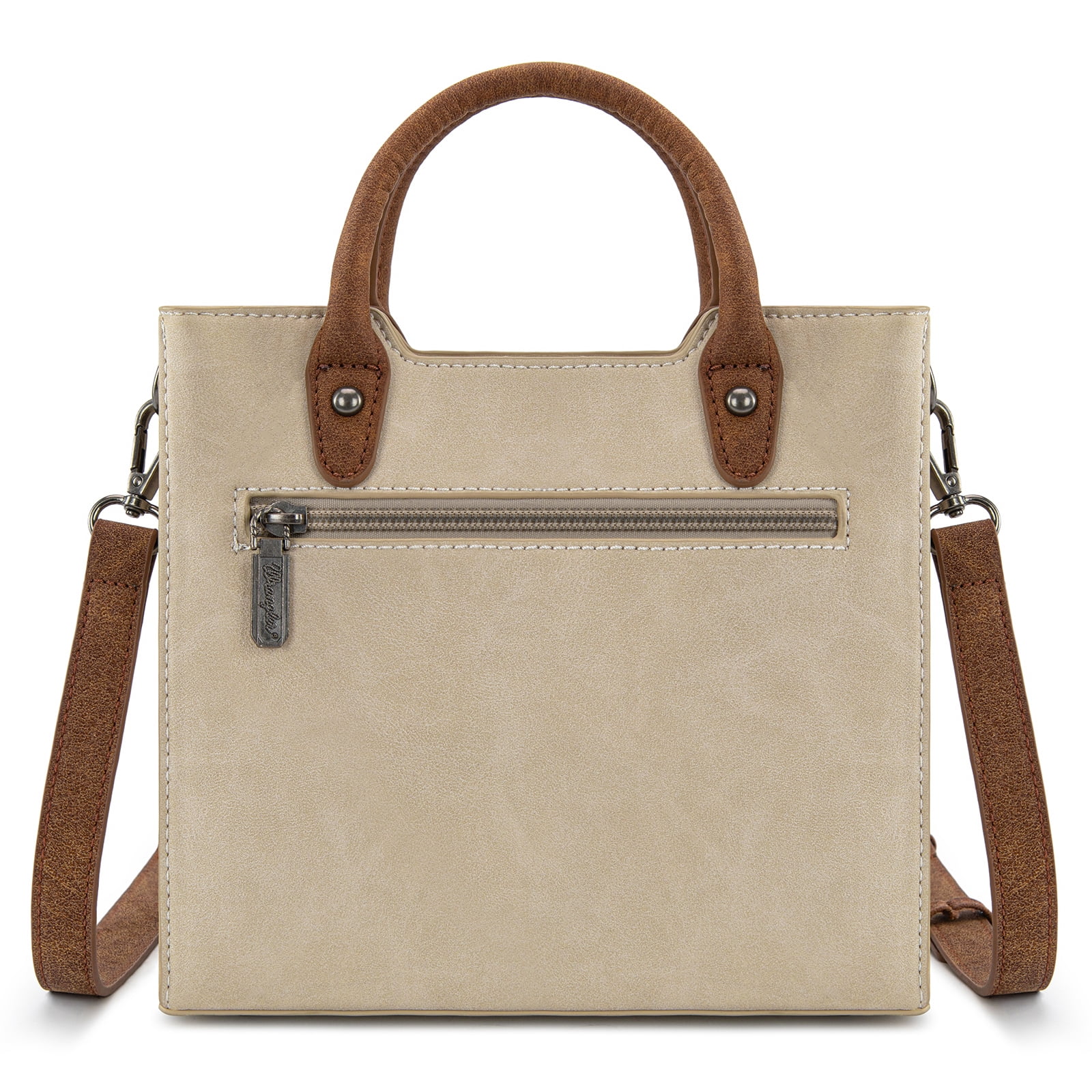 Wrangler Womens Braided Tote Bag Western Style Suede Top Handle Handbag With Detachable Crossbody Strap, Beige