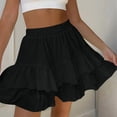 thumbnail image 7 of Gamivast Linen Skirts for Women High Waisted Tiered Ruffle Mini Skirt Elastic Waist Flowy Boho Skirt Festival Skirt Asymmetrical Hem Going Out Vacation Summer Black L, 7 of 7