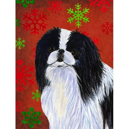 Japanese Chin Red and Green Snowflakes Holiday Christmas Flag