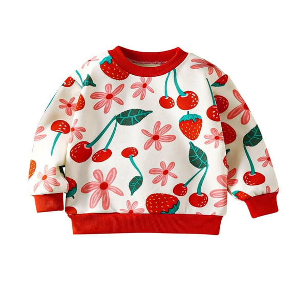 Zwiiyzr 1-11Y Toddler Baby Girl Boy Fleece Lined Sweatshirt Kids Long Sleeve Crewneck Pullover Graphic Tops Warm Fall Winter Clothes Red