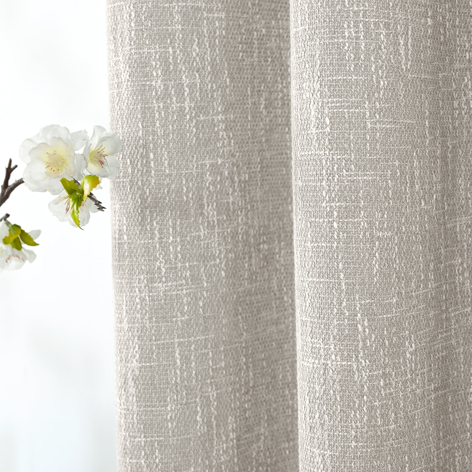 RISSIEN Extra Long Burlap Linen Farmhouse Curtains 216 inch Length 2 Panels for 2 Story High Living Room Textured Thick Light Filtering Privacy Window Drapes with Grommet 18ft (52x216 Beige)