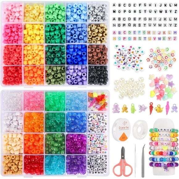 Yazoeia 3510 Pcs 36 Couleurs, Perles de Cheveux Poney en Vrac avec Perle Lettre, Kit de Perles Kandi Arc-en-Ciel 9 mm Bricolage pour Fabrication de Bijoux Bracelets Perles Pendentifs Transparents et Opaques CJC912-139272